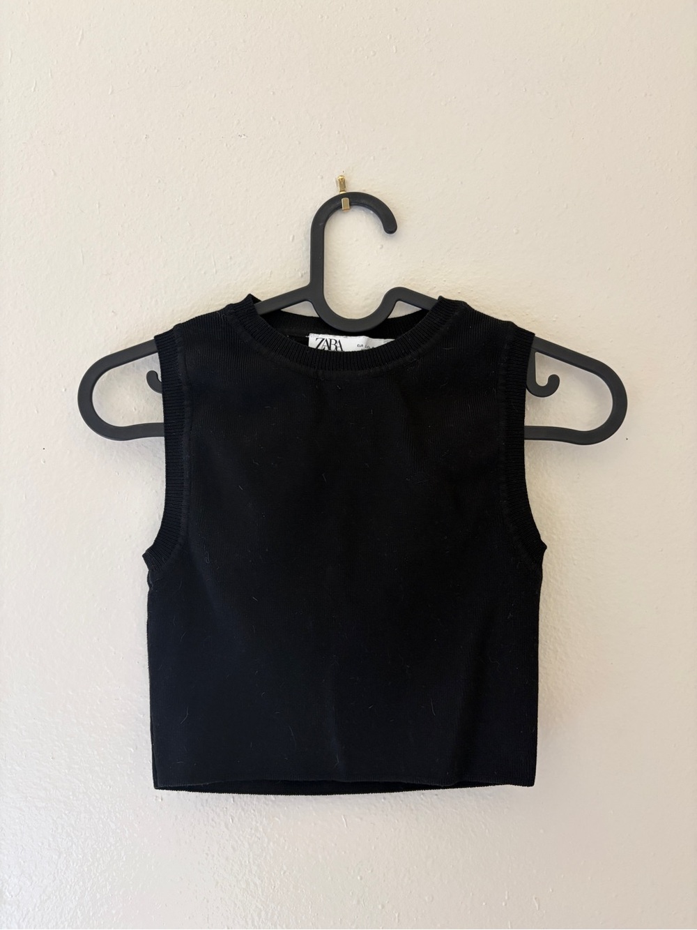 Zara Cropped Ribbed Top Black Size Small